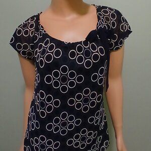 Liz McCoy Women's Short Sleeve Top Gathered Elasticized Neckline with Bow Size L